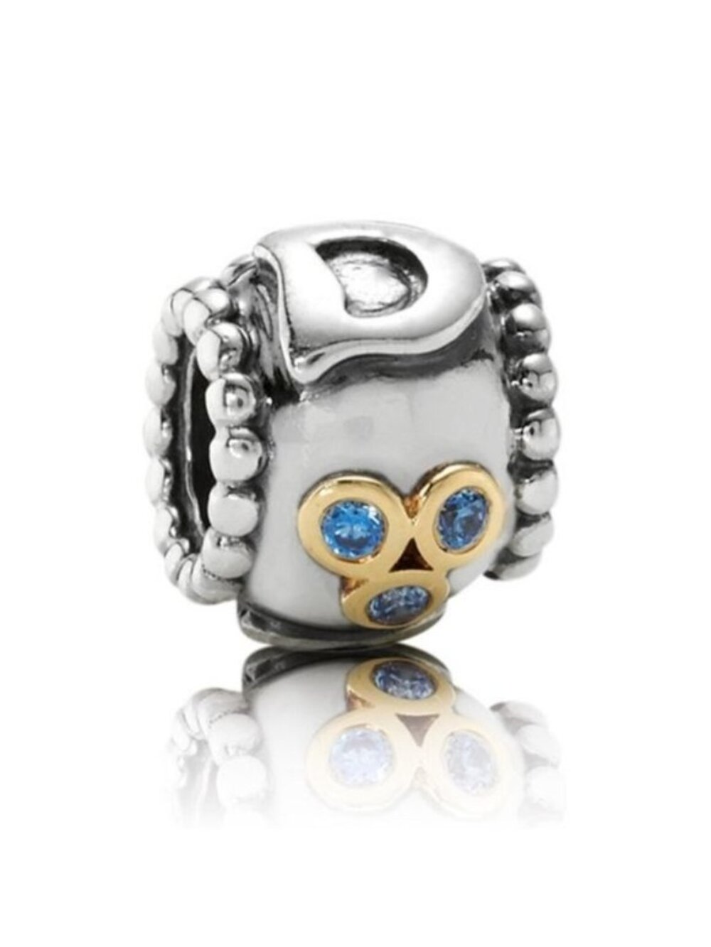 Pandora  Sterling Silver + 14K Gold Dad Family Bead w/ Blue Zirconia 790586czb